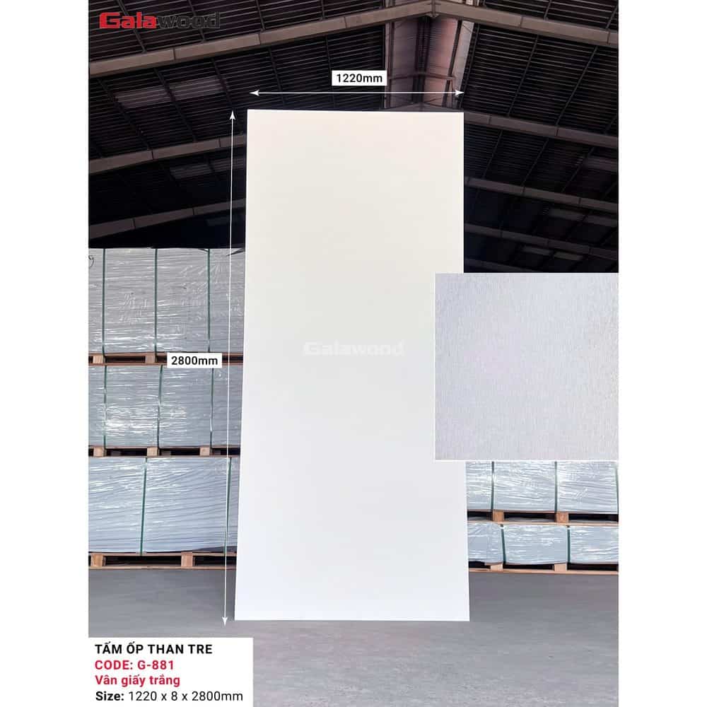 Tấm ốp than tre G-881 vân giấy trắng 1 Tấm ốp than tre Galawood G-881 – Vân giấy trắng