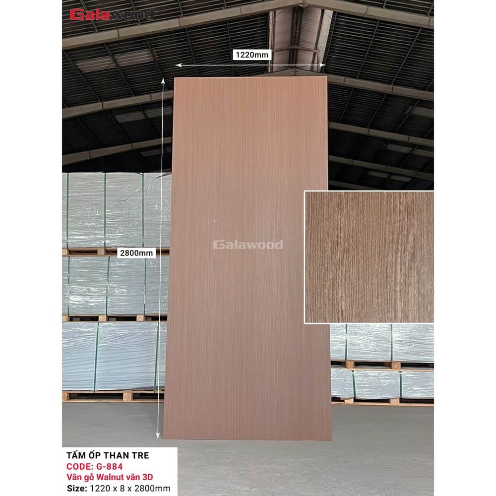 Tấm ốp than tre G-884 vân gỗ Walnut vân 3D 1 Tấm ốp than tre Galawood G-884 – Vân gỗ Walnut vân 3D