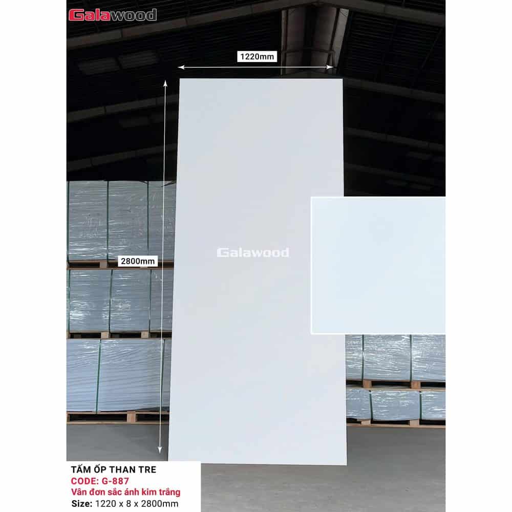 Tấm ốp than tre G-887 vân đơn sắc ánh kim trắng 1 Tấm ốp than tre G-887 vân đơn sắc ánh kim trắng